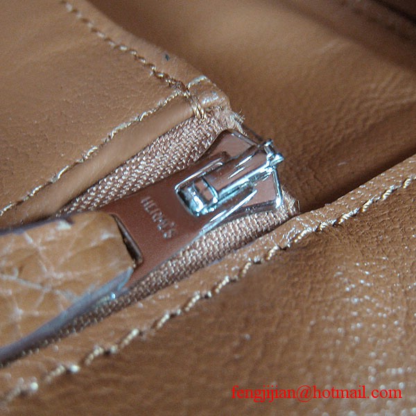 Hermes 35cm Embossed Veins Leather Bag Light Coffee 6089 Silver Hardware